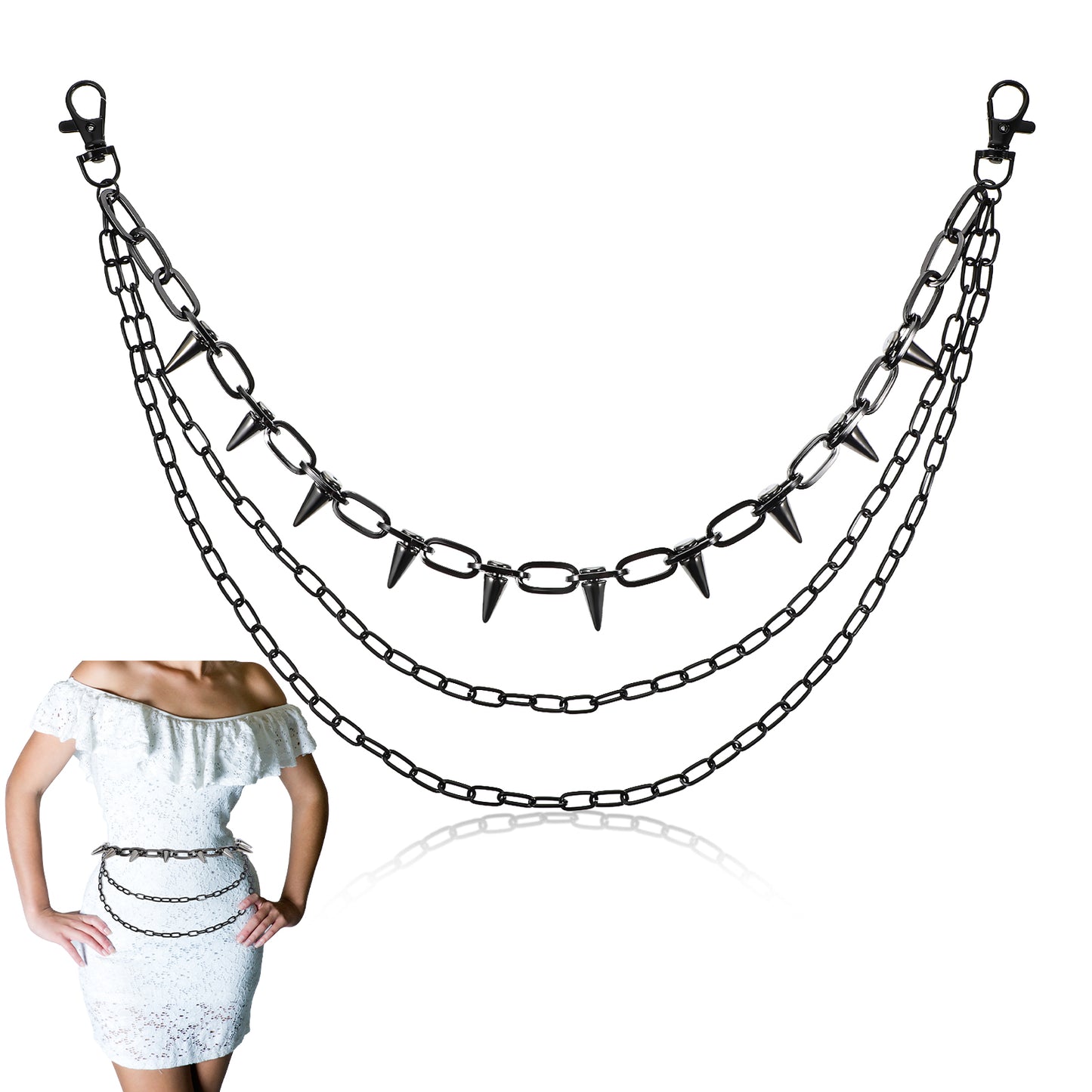 Ouligay Hip Hop Pants Chain Black Pocket Chain Wallet Chains for Women and Men, Fashionable Belt Chain with Lobster Clasps, 3 Layer Jean Chains for Men and Women, Perfect for Punk and Gothic Styles