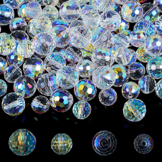 100 Pcs Crystal Glass Beads for Jewelry Making,Crystal Rondelle Glass Beads for Suncatchers,Large Round Faceted Bead Bulk for Craft Necklace Bracelet Earring (Ab Color,8/10mm)