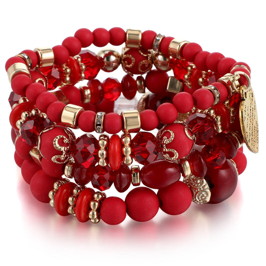 Ymapinc Stackable Beaded Red Bracelets for Women, Friendship Wrap Bracelets Beads Multi-Layer Beaded Crystal Stretch Bracelet Boho Preppy Charm Gemstone Party Favors