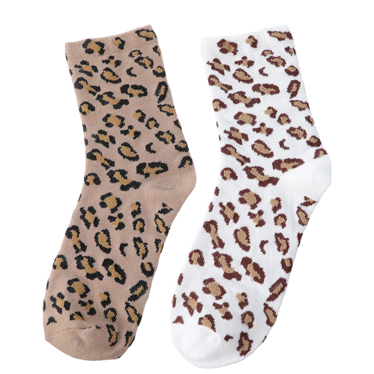 Ymapinc 2 Pairs Cheetah Print Socks for Women, Leopard Crew Ankle Accessories & Gifts for Women, Animal Print Socks, White+Brown