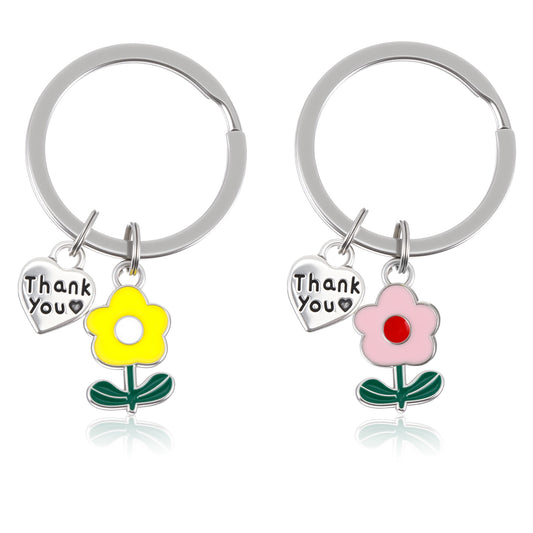 Tyqour 2pcs Teacher Gifts for Women, Thank You Teachers Flower Keyring, Teachers Appreciation Gifts for Best Teacher Assistant Birthday Graduation Leaving Going Away Retirement