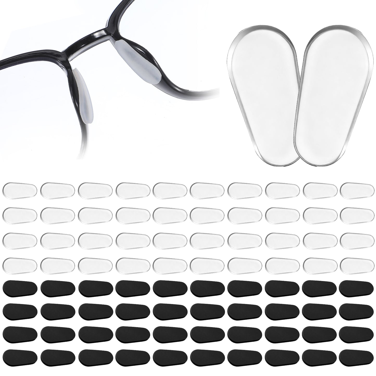 40 Pairs Silicone Eyeglass Nose Pads, Adhesive Nose Pads for Glasses, 1mm Non Slip Stick on Nose Grips for Eyeglasses Sunglasses, Fits Plastic Frames, Prevents Slipping (Transparent and Black)