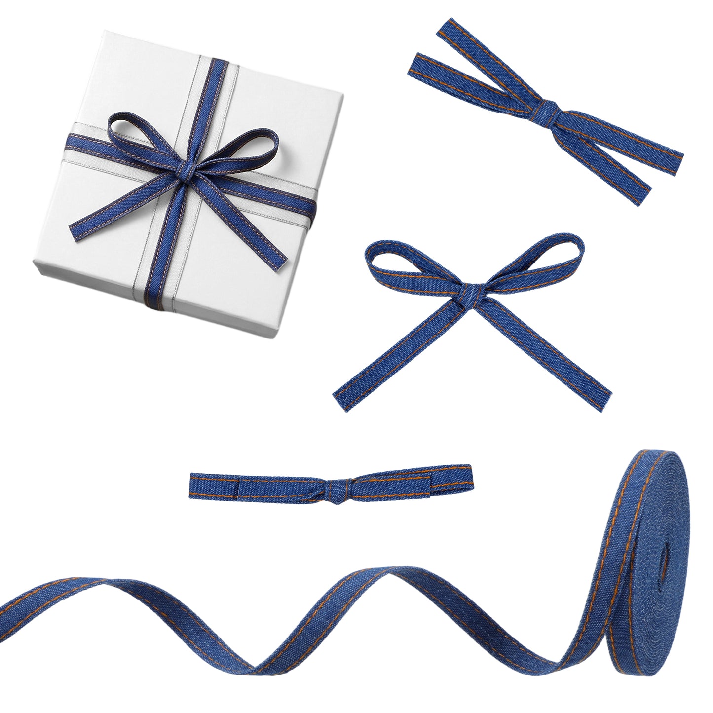 RAHHLIZS 1 Roll 3/8" x 5.5 Yards Denim Ribbon, Dark Blue Denim Fabric for DIY Crafts, Denim Bow Making, Jean Sewing, Garment Accessories