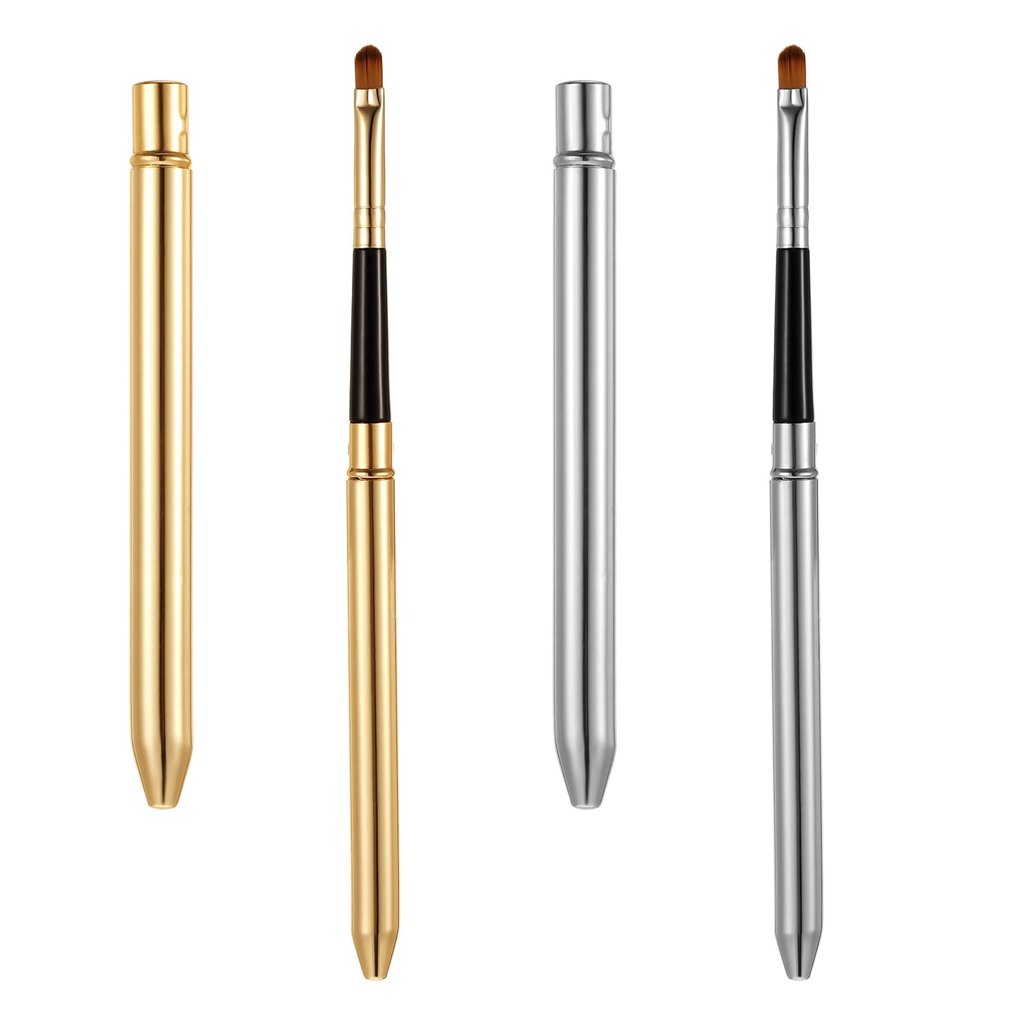2 Pcs Lip Brush Applicator Lip Liner Brush Lipstick Gloss Wands with Cover Cosmetic Tool Kits Professional Make Up Brush for Travel Women Girls Gift Giving Including Gold Silver
