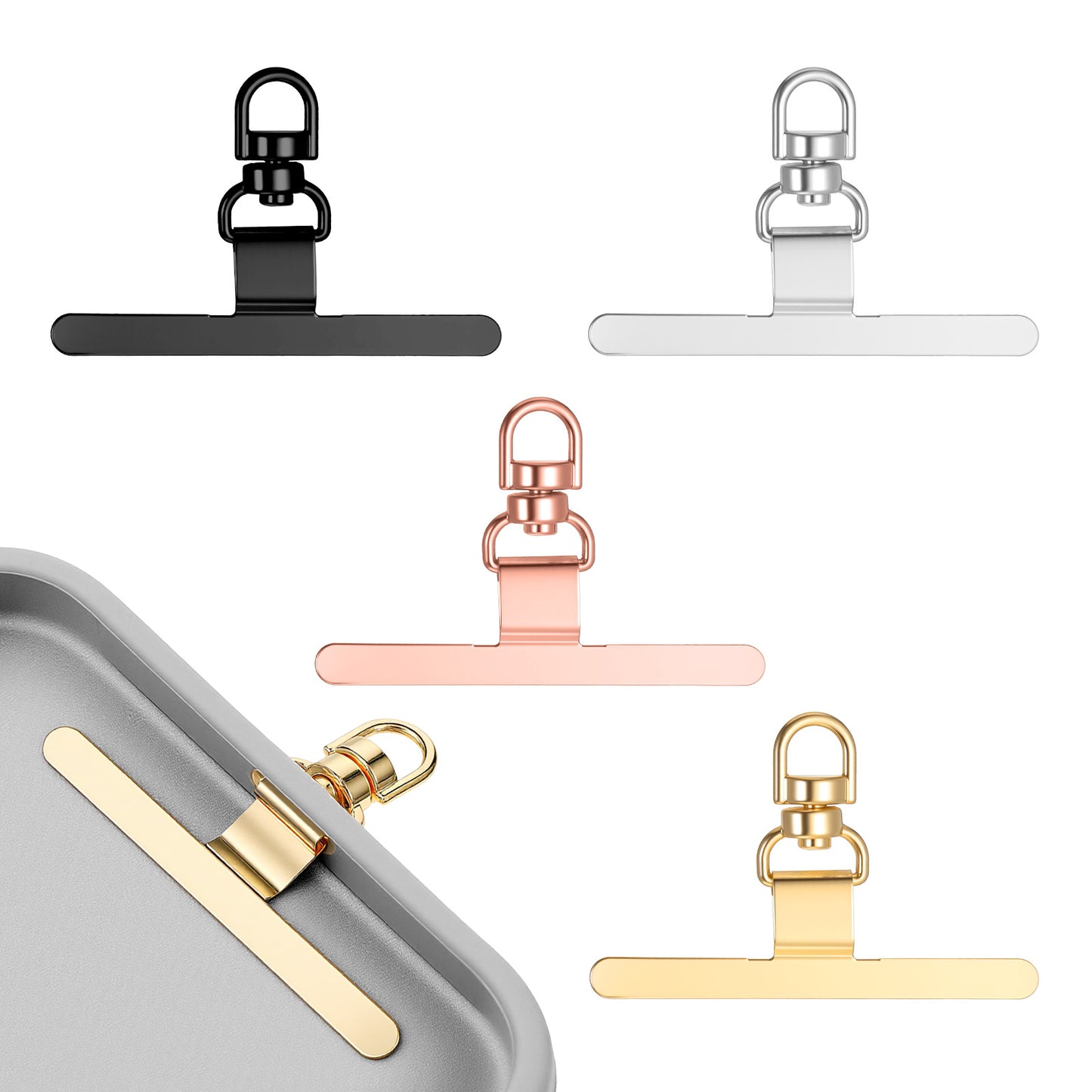 Ouligay 4PCS 360° Rotating Phone Tether Tab Stainless Steel Phone Lanyard Tab Ultra Thin Phone Charm Holder Universal Patch for Phone & Phone Cases (Fits Wristbands/Necklaces/Crossbody Straps)