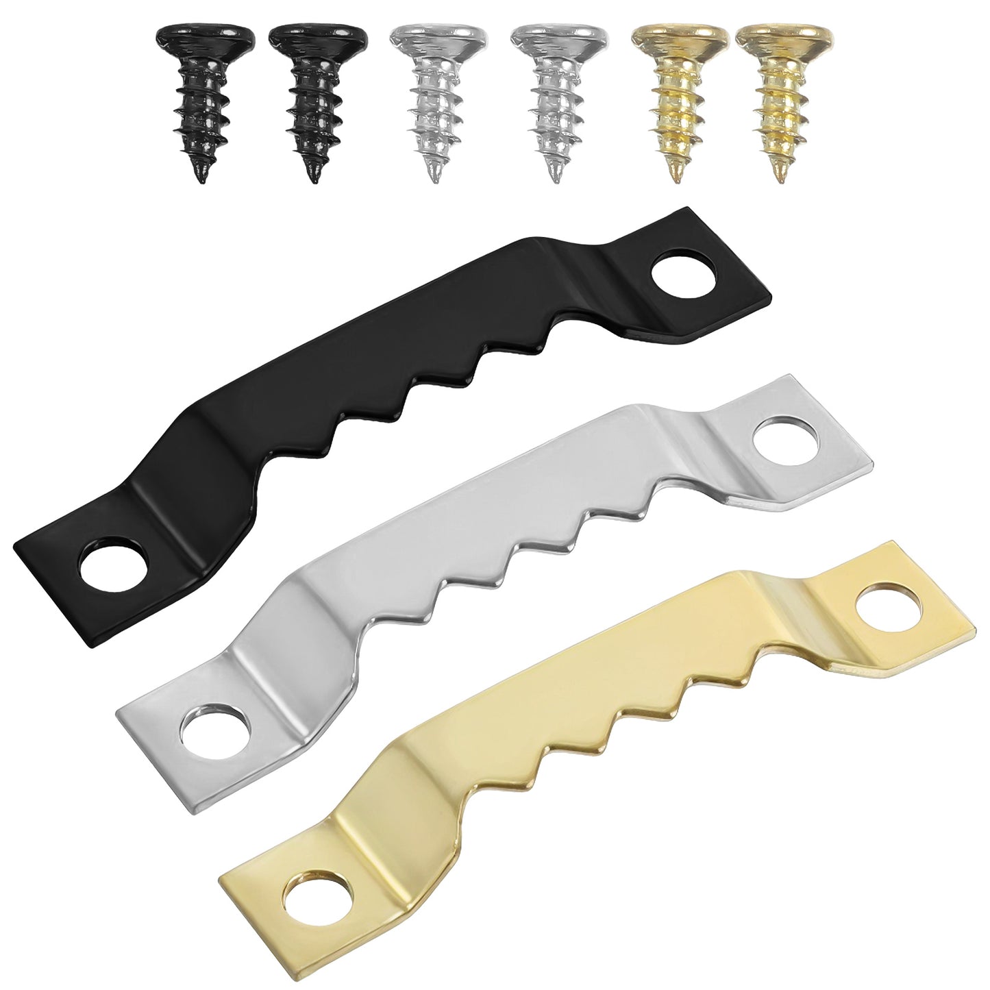60 Pack Sawtooth Picture Hangers Heavy Duty with 120 Screws Small Heavy Duty Wall Hanging Kit Complete Picture Hanger Kit Saw Tooth Hangers for Frames Canvas Mirrors Gallery Walls(Black Gold Silver