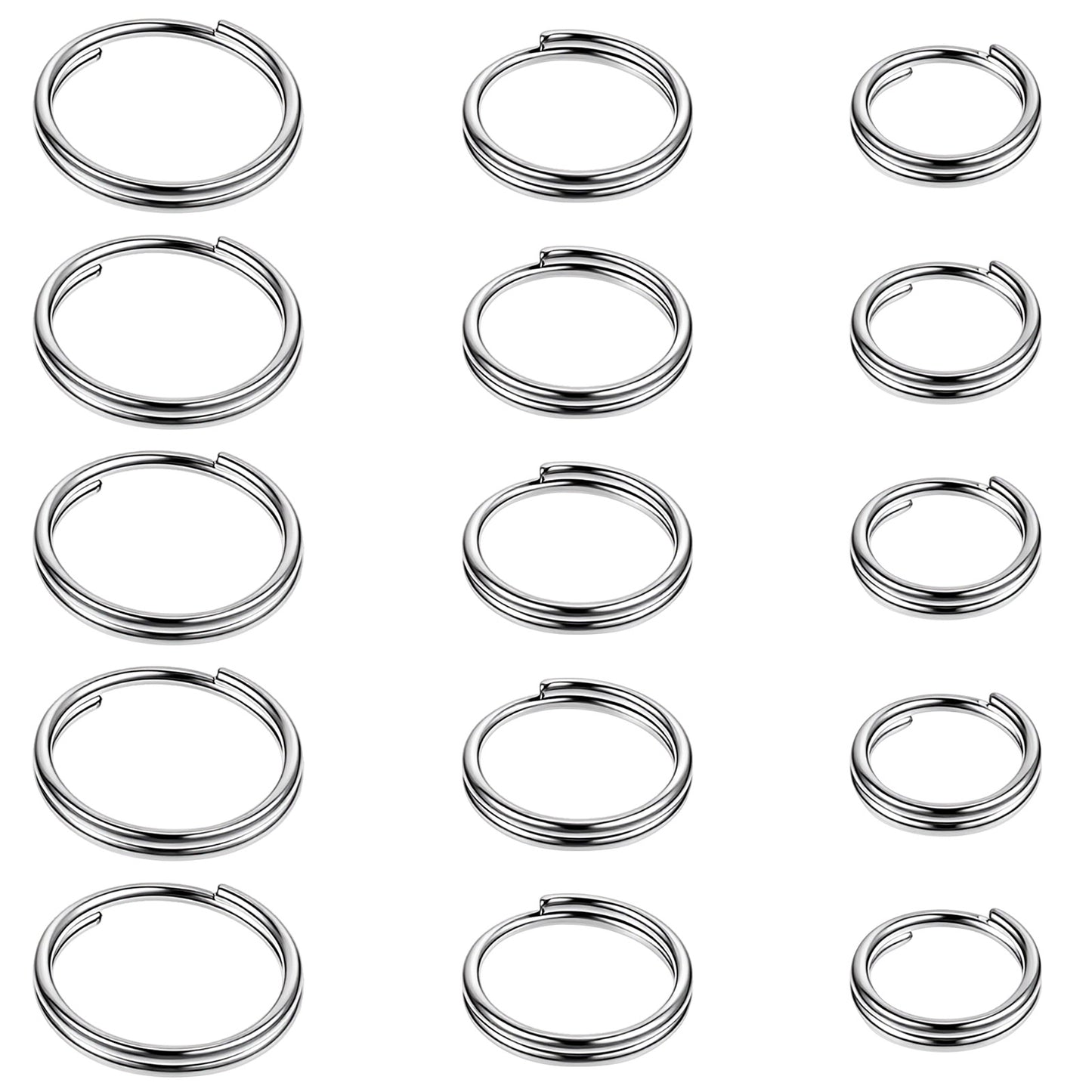RAHHLIZS 15 PCS Titanium Key Ring, Mix 10/12/14mm Titanium Key Rings Silver Keychain Ring, Jump Rings for Necklaces, Keys, Jewelry Attachment