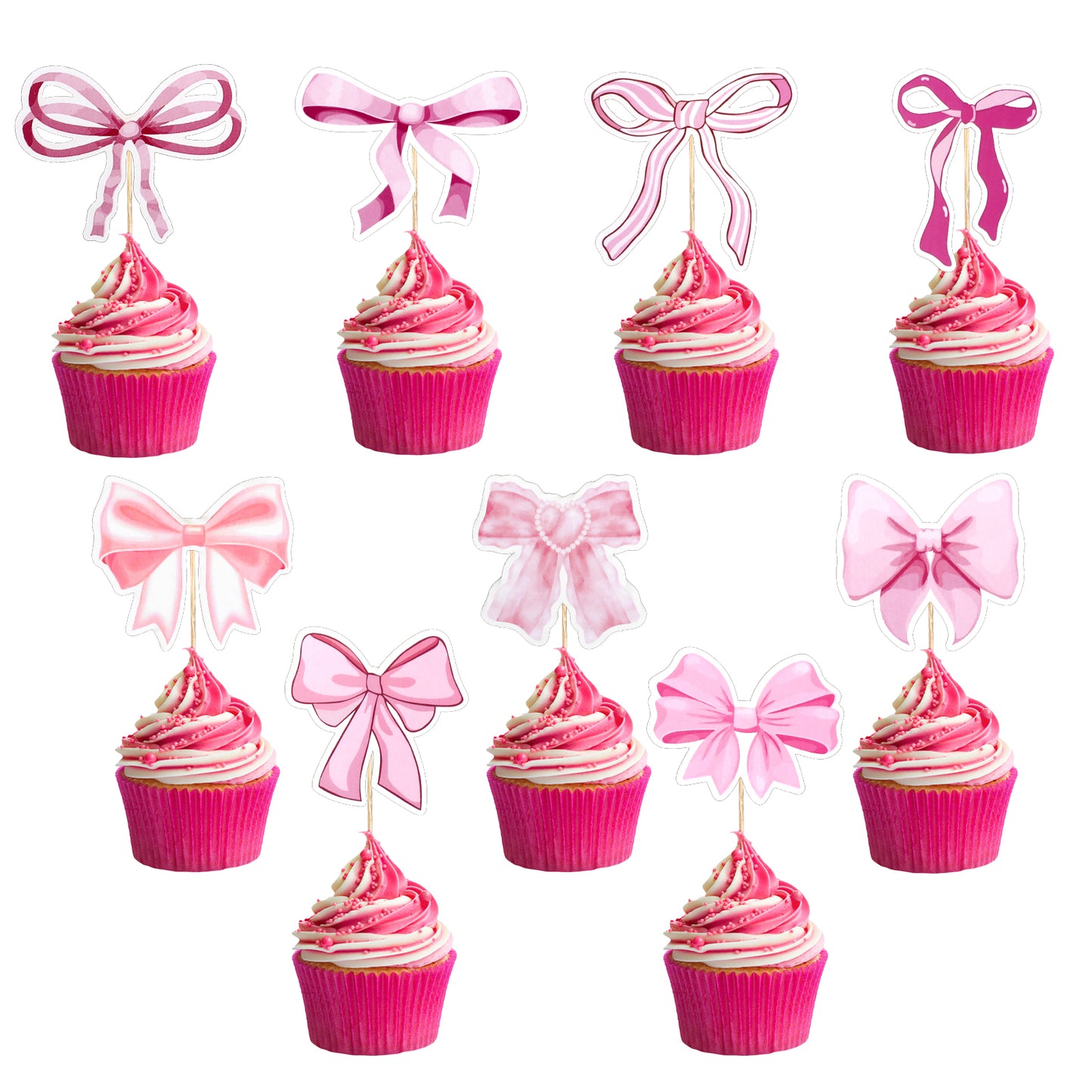 36PCS Bow Cupcake Toppers, Pink Bows Decor Bow Themed Party Decorations Pink Bow Cake Decorations for Girls Birthday, Baby Shower, Bridal, Engagement, Wedding, Themed Parties