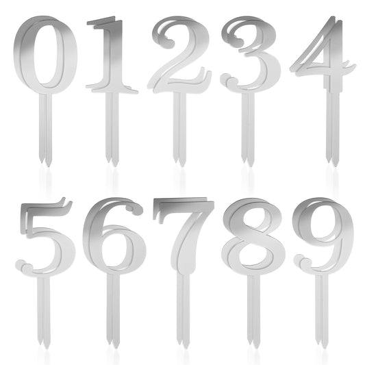 0-9 Numbers Cake Toppers, Ymapinc 20 Pcs Acrylic Cake Topper Numbers for Happy Birthday Christmas Wedding Party Anniversary DIY Supplies Set(Silver)