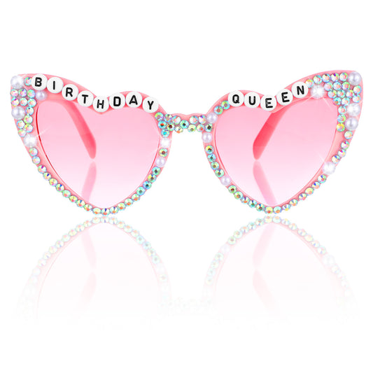 Ymapinc Pink Birthday Queen Heart Shaped Sunglasses?Women Birthday Decorations Pearl Heart Sunglasses for Women Birth Day Party Favors