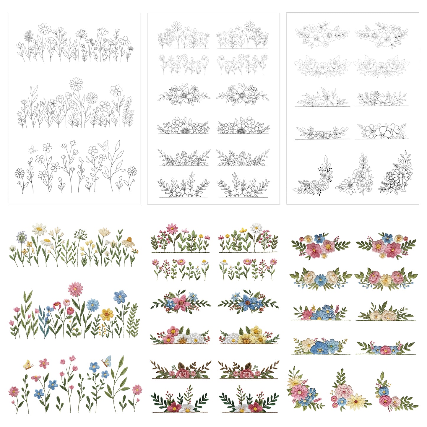 Ouligay 26 PCS Water Soluble Embroidery Patterns Wildflowers Stick and Stitch Embroidery Paper Floral Embroidery Transfer Paper for DIY Hand Sewing