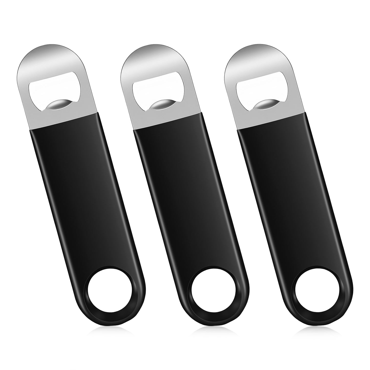 3PCS Bartender Bottle Opener, 13cm Beer Bottle Opener Stainless Steel Flat Bottles Cap Openers Heavy Duty Black