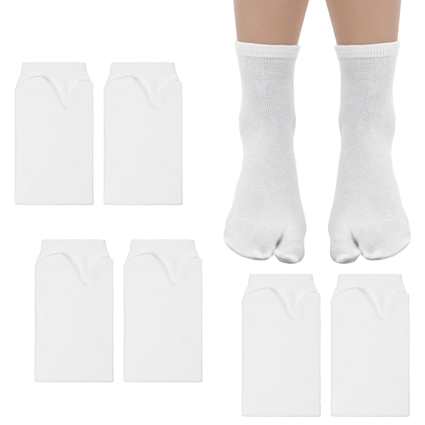 Tyqour 6 Pairs Cotton Flip Flop Socks Elastic Non Slip Tabi Split Toe Socks for Men Women Japanese Split Toe Sandals Ninja Slipper White