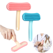 Bunny Brush for Grooming, Rabbit Brush for Short Hair Cats, 2-Pack Pet Grooming Comb for Small Animals, Blue & Pink