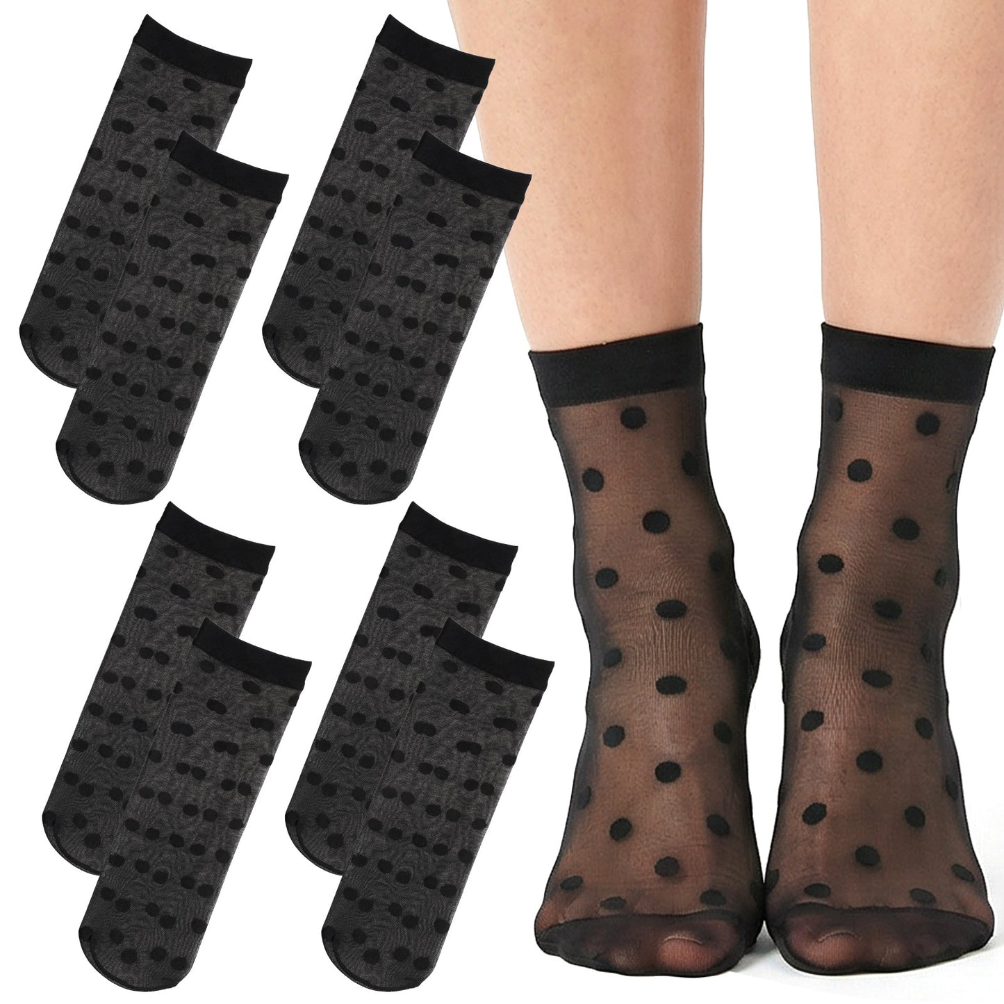 Nogeqi 3 Pairs Black Sheer Socks Women, Thin Black Dot Sheer Ankle Socks, Stretchy Breathable Nylon Polka Dot See Through Sock with Reinforced Toe for Women Girls, Elegant Design, Comfortable Fit
