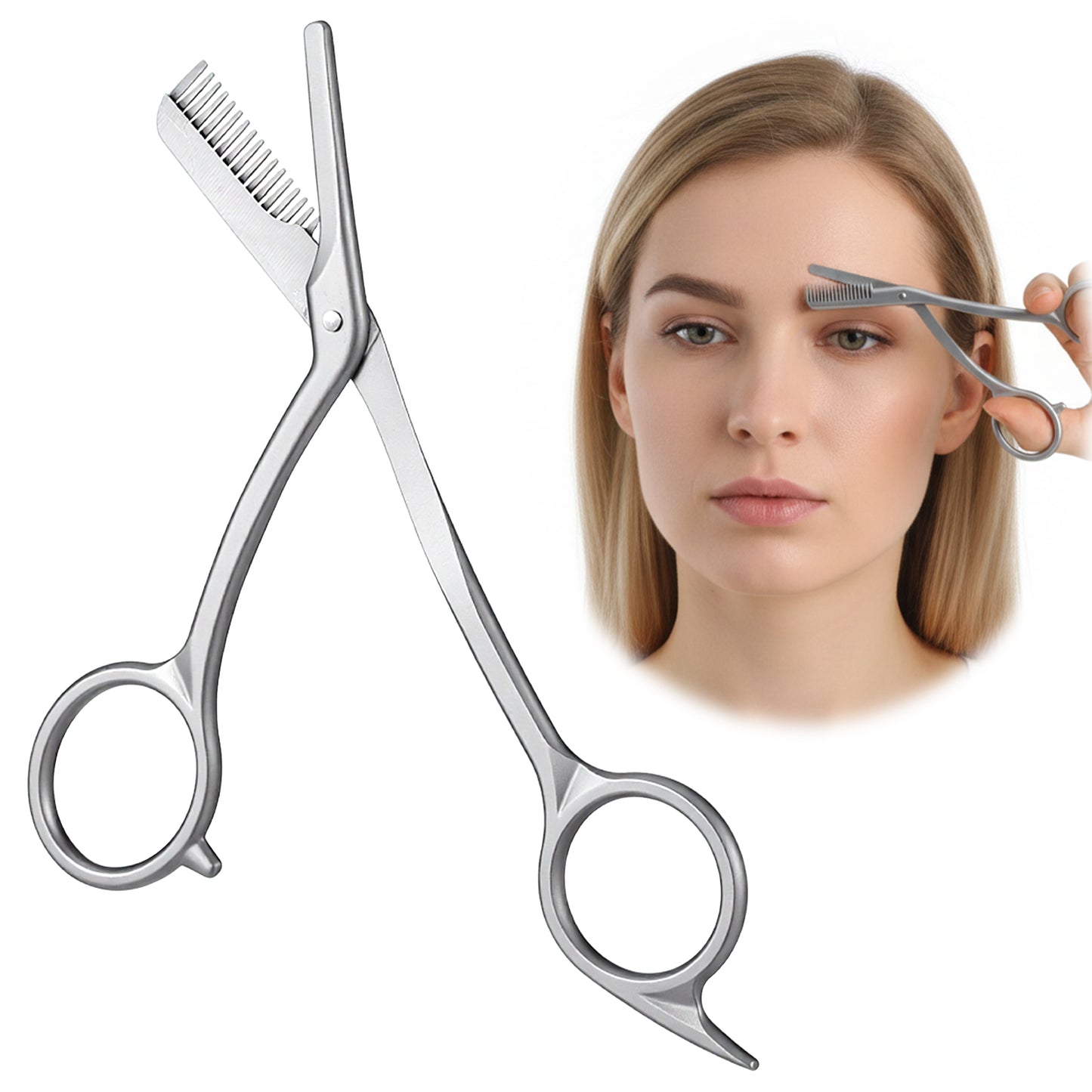 Nogeqi Eyebrow Scissors, Brow Scissors with Comb, Staniless Steel Eyebrow Trimmer Women, Scissors Hair Eyebrow Removal Tool, Non-Slip Finger Grips for Face Hair Grooming, Men Women