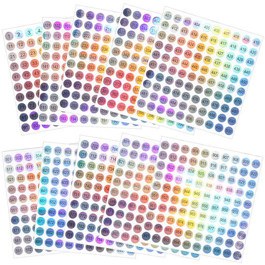 10 Sheets Number Stickers Small, Small Number Stickers, Consecutive Self Adhesive Round Numbers Sticker, Self-Adhesive Holographic Labels for Organizing Nail Polish, Lipstick, Inventory, 1-1000