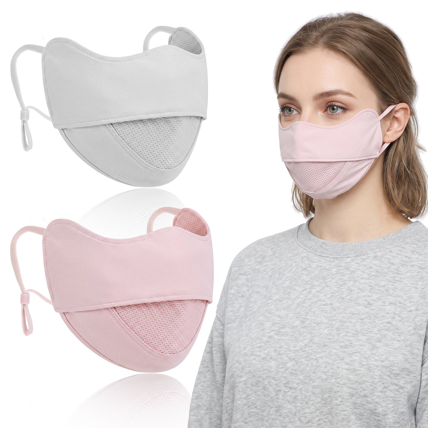 Nogeqi 2 Pcs Sun Protection Mask, Breathable Face Cover for Sun Protection, Cooling Sun Mask for Men Women Running Cycling Hiking Working