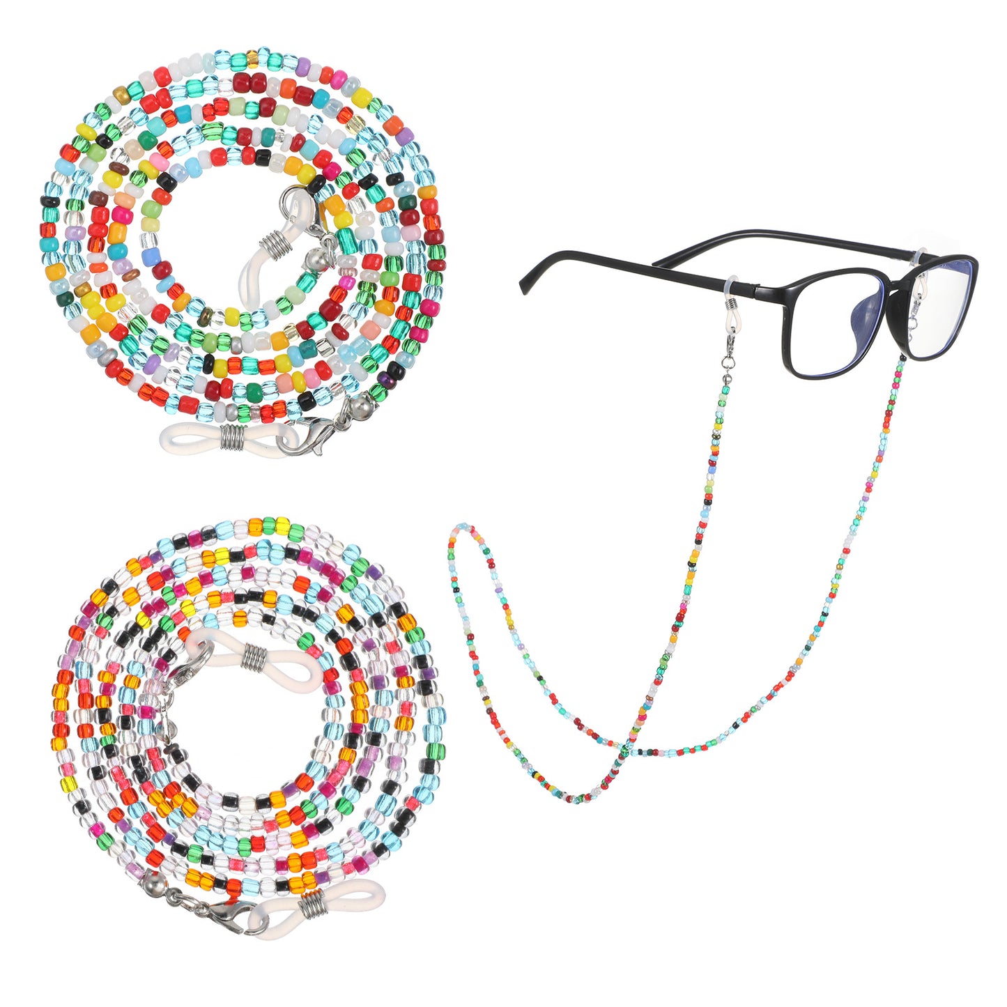 Matwsec 2PCS Beaded Glasses Chain Glass Beaded Eyeglass Chains for Women 70cm Eyeglasses Holders Around Neck Hanger Mask Lanyard with Silicone Tips for Reading Glasses Gifts