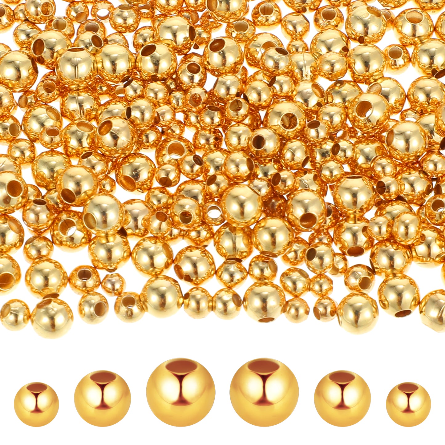 Shimmeroo 300Pcs Gold Beads for Bracelets,Round Spacer Beads Gold Filled Bead for Jewelry Making DIY Necklace Bracelet Crafts,Three Sizes(2.5mm,3mm,4mm)