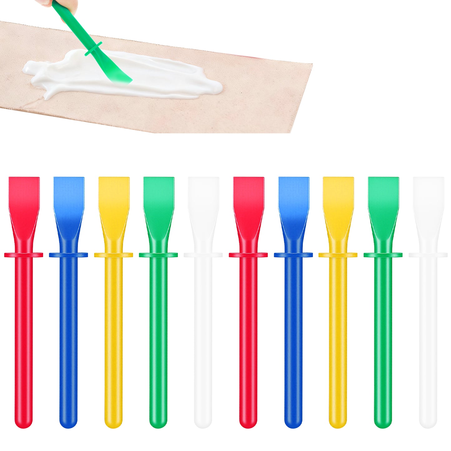 Xindojuz 10 PCS Silicone Glue Brush Spreader Tool Set, Colored Plastic Glue Smear Sticks Applicator, Flatback Woodworking Craft Adhesive Applicators, Durable Easy-to-Clean Brushes & Spreaders