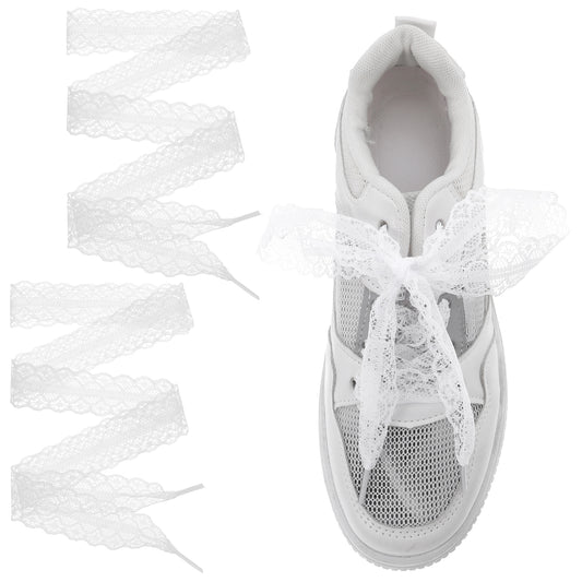Teaaha 2 Pairs White Lace Shoelaces, 3cm Wide Fancy Flat Ribbon Shoe Laces for Women, 47 Inch Long Decorative Shoelaces for Sneakers, Boots, Casual Shoes, White
