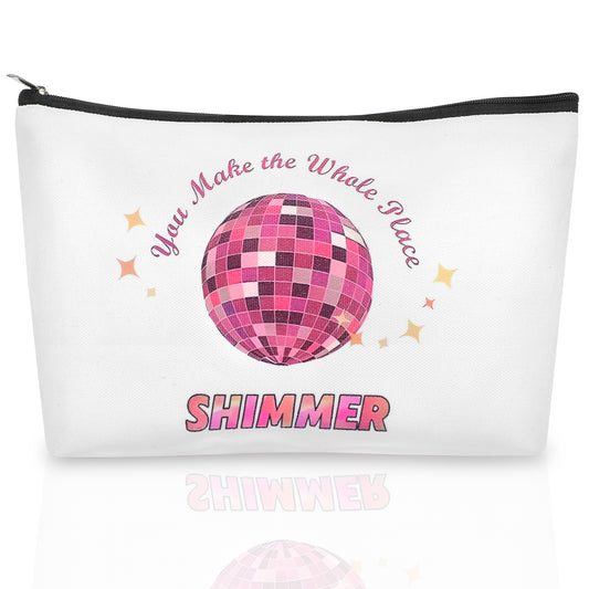 Ymapinc You Make The Whole Place Shimmer Makeup Bag, Cosmetic Bag for Women, Music Concert Travel Toiletry Organizer with Zipper Pouch, Perfect Gift for Music Fans, Double-Sided Printing (White Pink)