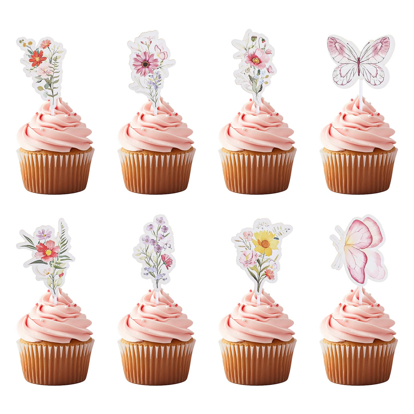 32 Pcs Wildflower Butterfly Party Cupcake Toppers Flower Butterfly Theme Birthday Baby Shower Bridal Shower Wedding Party Decorations Wildflower Cupcake Decorations for Girls