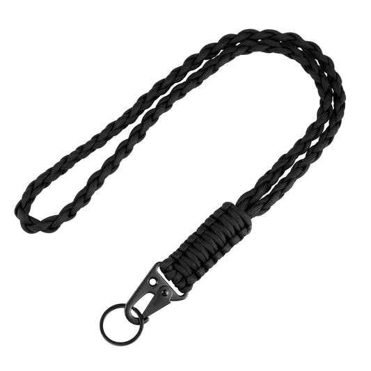 Teaaha Heavy Duty Paracord Lanyard - 550 Braided Neck Lanyards with HK Clip Key Ring, Perfect for Keys, ID Badges, Phone, Whistle, Camera, Wallet (Black)