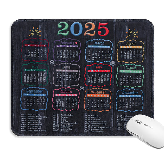 2025 Calendar Mouse Pad with Stitched Edge, Black Square Mousepad for Desk, Computer Mouse Pad 10.24 X 8.27 Inch with Non-slip Rubber Base, Office MousePad for Desk Computers Laptop