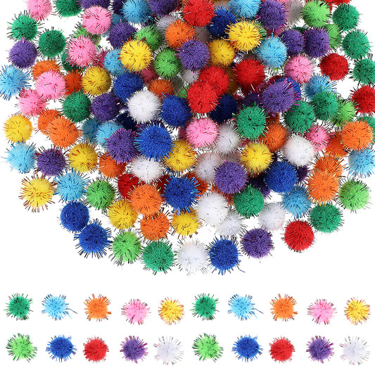 Tyqour 250pcs 0.6Inch Pom Pom Balls Glitter Fuzzy Pompom Assorted Sparkle Puff Balls Multicolor Pom Poms Balls Bulk Small Pompoms for Arts Crafts DIY Art Creative Crafts Decorations