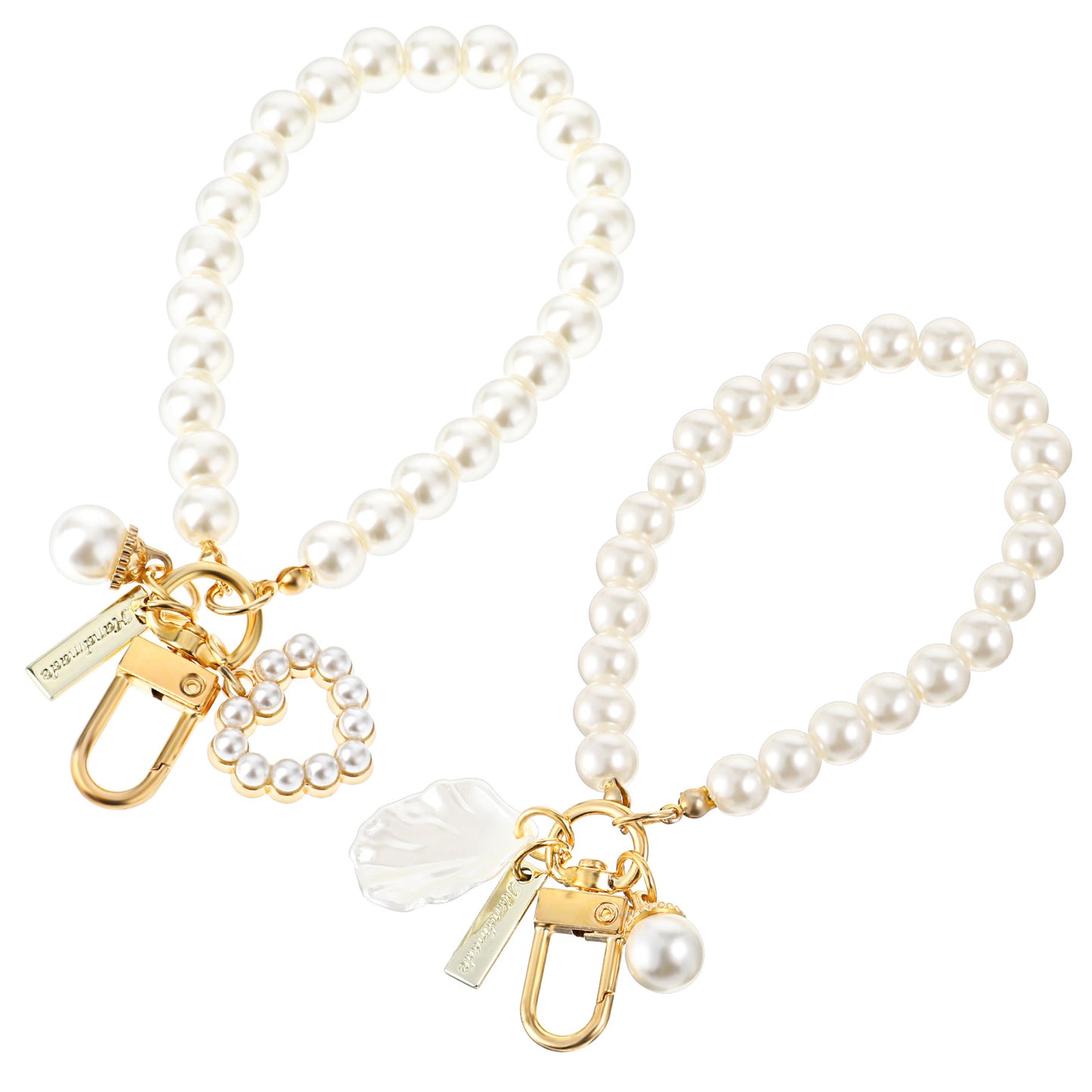 Teaaha Pearl Keychain Wristlet Golden Imitation Pearl Key Chain Women Cute Purse Charms Pendant Love Heart Girly Backpack Key Ring Accessory Gift for Car Keys (Shell+Heart)