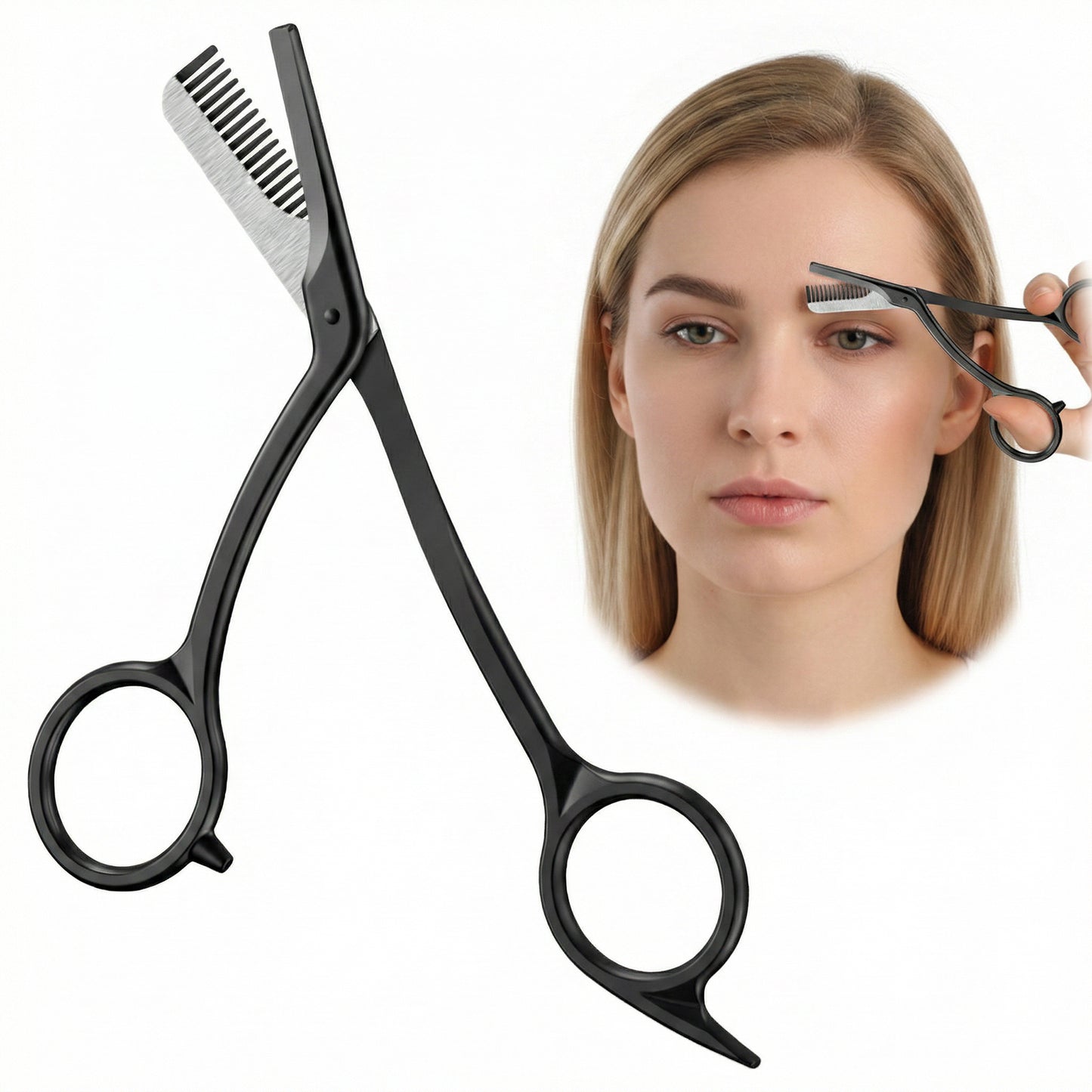 Nogeqi Eyebrow Scissors, Brow Scissors with Comb, Staniless Steel Eyebrow Trimmer Women, Scissors Hair Eyebrow Removal Tool, Non-Slip Finger Grips for Face Hair Grooming, Men Women
