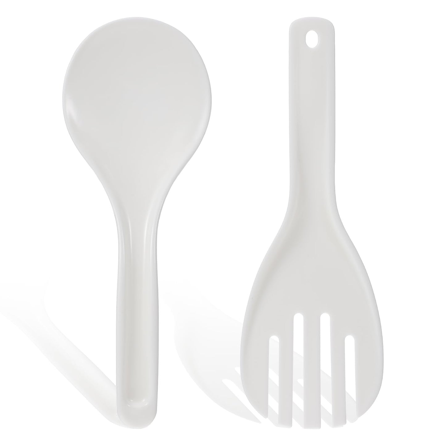 Mabor 2Pcs Rice Cooker Spoon Paddle Fork Set, Non-Stick PP Plastic Spatula Heat Resistant Kitchen Utensil, White Rice Serving Scoop for Cooking