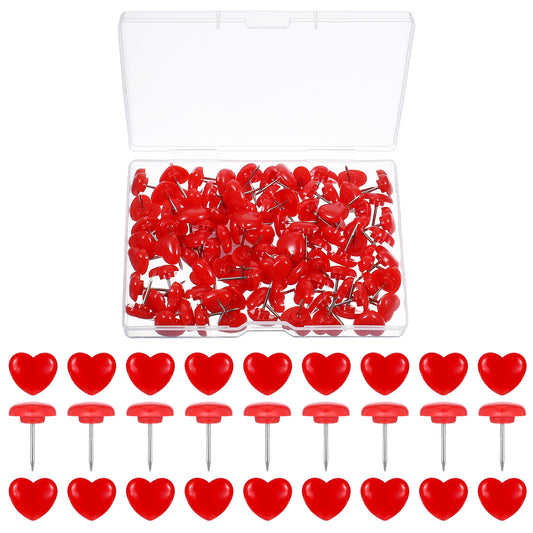 100Pcs Push Pins, Mabor 0.47 Inch Red Love Heart Push Pins Cute Thumb Tacks for Cork Board Plastic Push Pins for Bulletin Board Posters Photos Postcards Maps Office Home Decorative