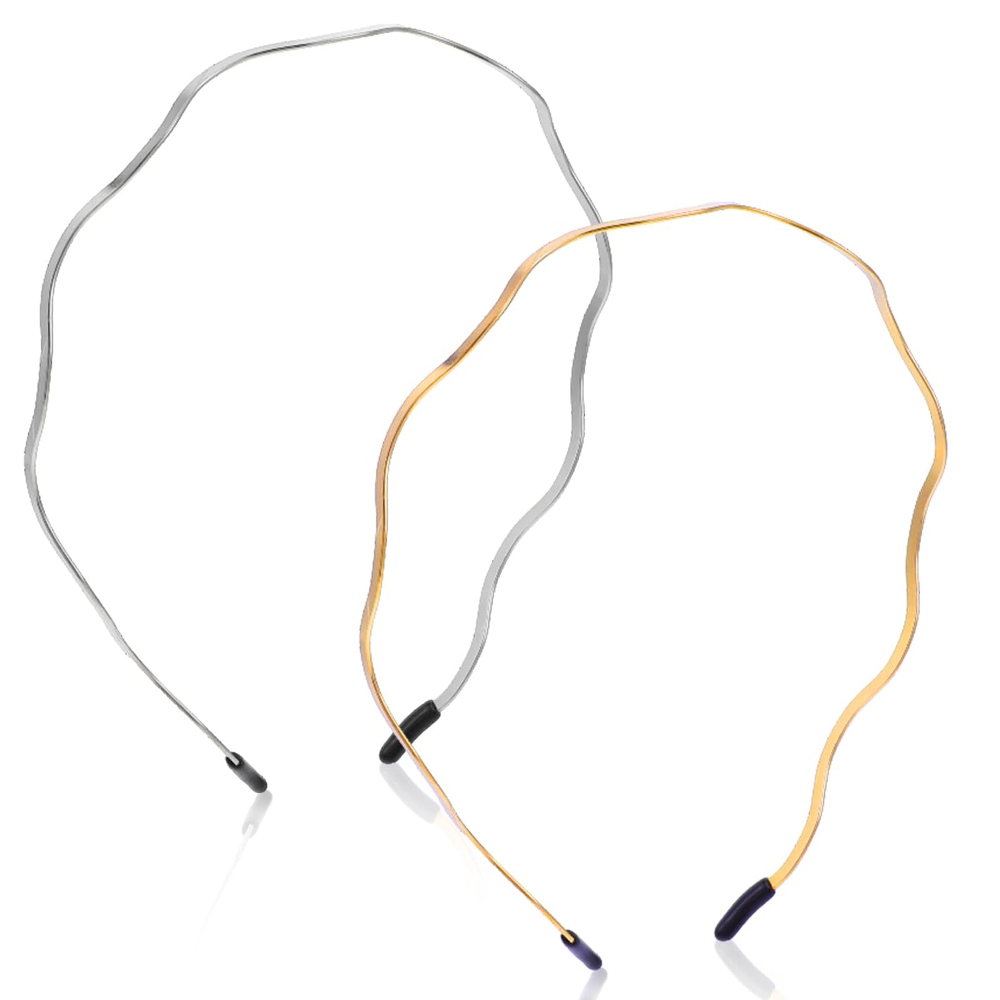 Tyqour 2Pcs Gold Headbands for Women Thin Metal Headband Wavy Headband Retro Hair Band Cute Squiggly Headband Hair Styling Accessories for Women Girls Bridal Wedding(Silver,Gold)