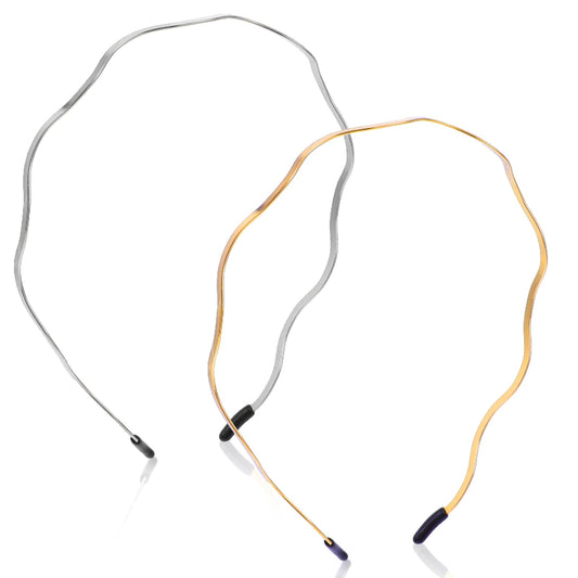 Tyqour 2Pcs Gold Headbands for Women Thin Metal Headband Wavy Headband Retro Hair Band Cute Squiggly Headband Hair Styling Accessories for Women Girls Bridal Wedding(Silver,Gold)