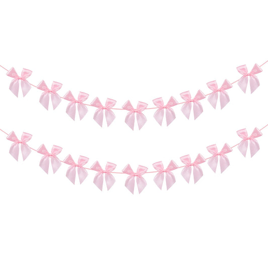 2 PCS Pink Bow Garland Bow Banner Valentines Bowknot Garland Baby Shower Hanging Bows Birthday Craft Bows Banner Strings Wedding Hanging Bowknot for Women Girls Birthday Bachelorette Bridal Shower
