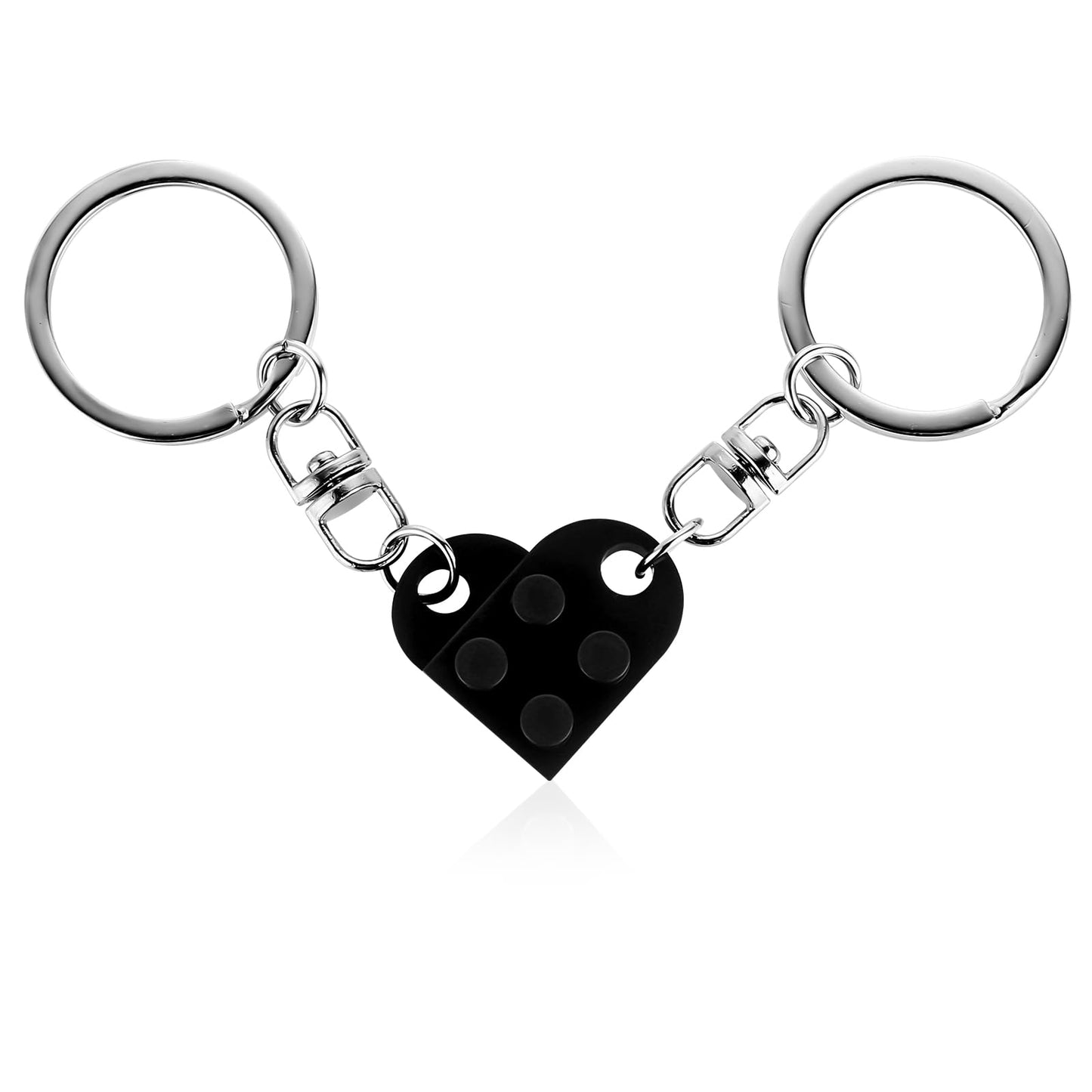 Teaaha Heart Keyring Set for Couples, 2 PCS Heart Keychain for Boyfriend Girlfriend Small Cute Brick Heart Matching Keychains for Couples Sweet Gifts for Couple Friendship (Black)