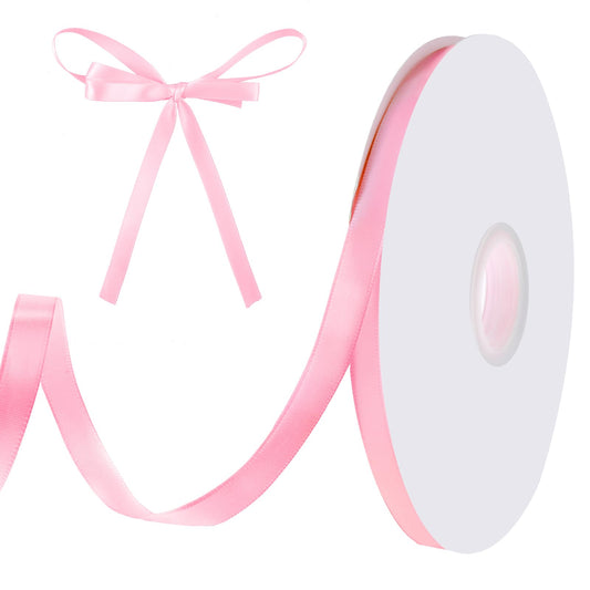 100 Yards Pink Satin Ribbon, 1 cm Light Pink Ribbon for Gift Wrapping, Cake Decoration Flower Bouquets Thin Ribbons for Crafting, Mabor Fabric Ribbon for Hair Bow Making Party Decoration