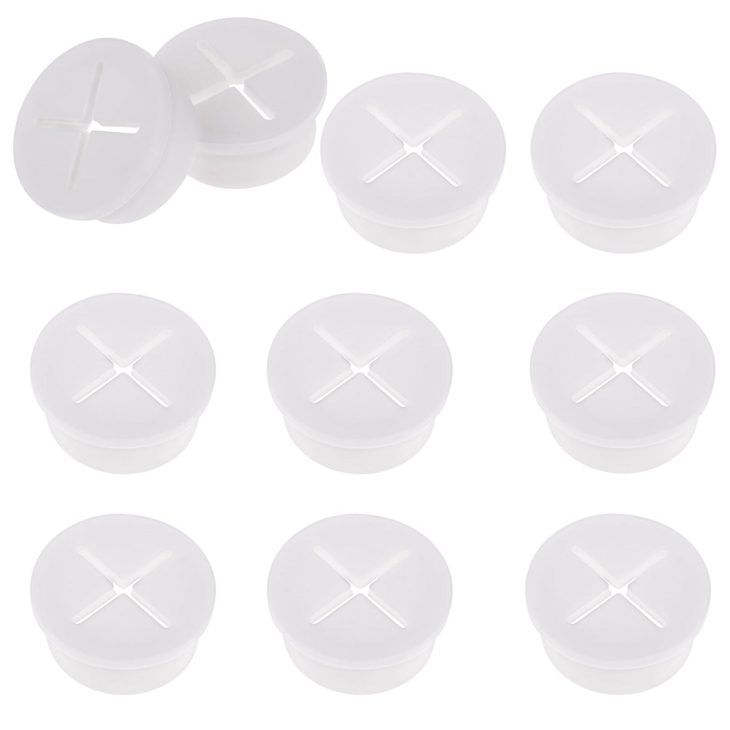 Pack of 10 White Cable Grommets, Desk Cable Tidy, White, 2.5 cm Cable Pass Silicone, Flexible Cable Guide, Desk Cable Management for Desktop Cable Organiser, Desk
