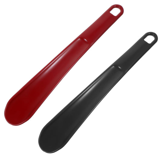 Ymapinc Plastic Shoe Horn, Pack of 2 Shoe Horns 24.5 cm Shoe Horn with Hole for Hanging Shoe Horn Plastic for Men Women Children Seniors, red, black