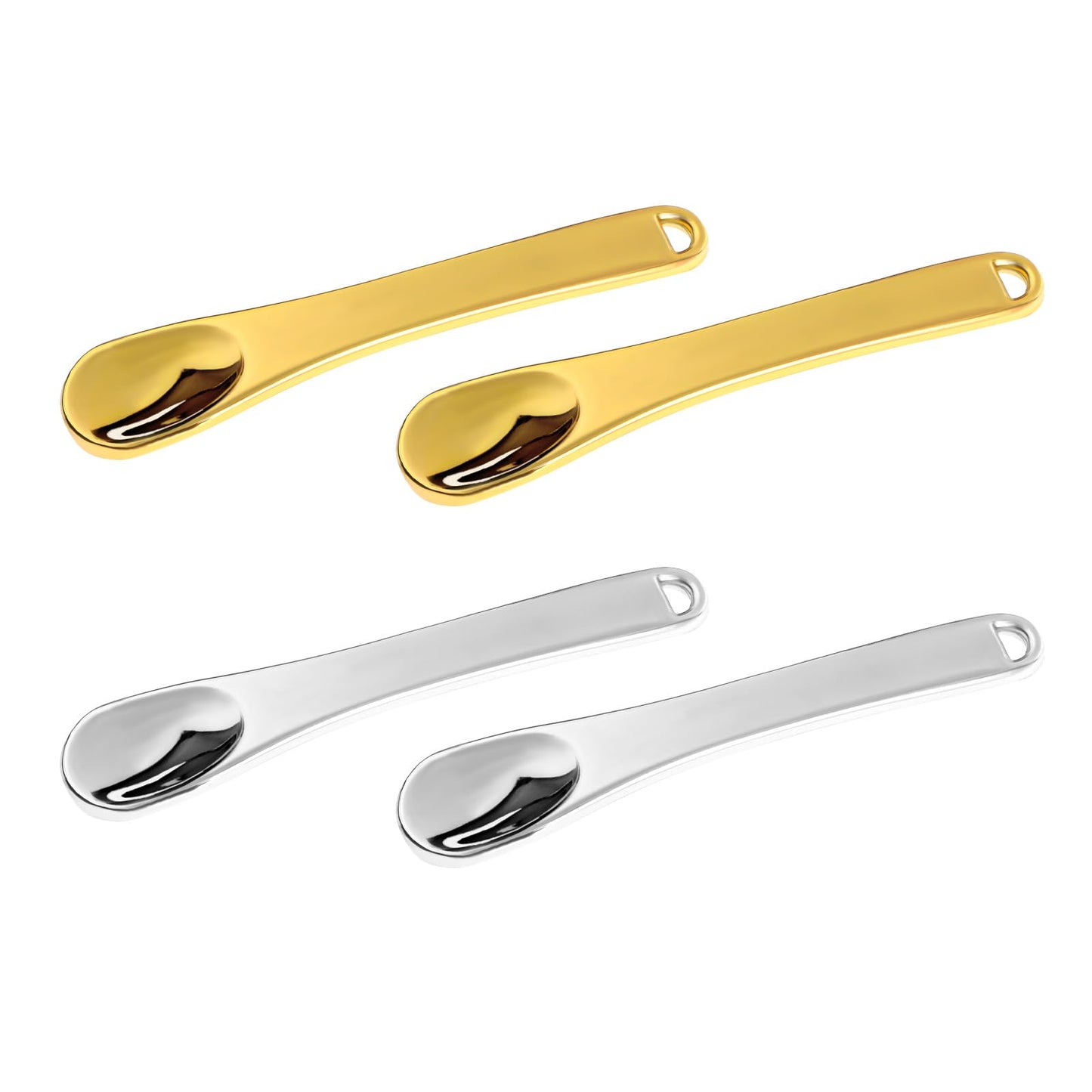 4PCS Metal Makeup Spatula Tool Mini Mask Facial Reusable Scoop Skin Care Cosmetic Spoon Makeup Beauty Spoons Facial Cream Mask Scoop Tool For Cream Lotions Moisturizers (Gold,Silver）