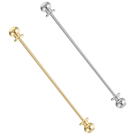 2 PCS Collar Pins for Men Dress Shirts Gold Silver Tie Bars for Men Collars Classic Men's Brass Ball Collar Bar Pins Clasp Lapel Stick Brooch (2.68 Inches/ 6.8 Cm)