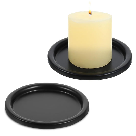 2 PCS Candle Coaster Candle Holder Plate Pillar Candle Tray Black Iron Plate Candle Holder Decorative Pillar Candle Holder Plate for Wax Candles Incense Cones Spa Weddings (3.86" D X 0.28" H)