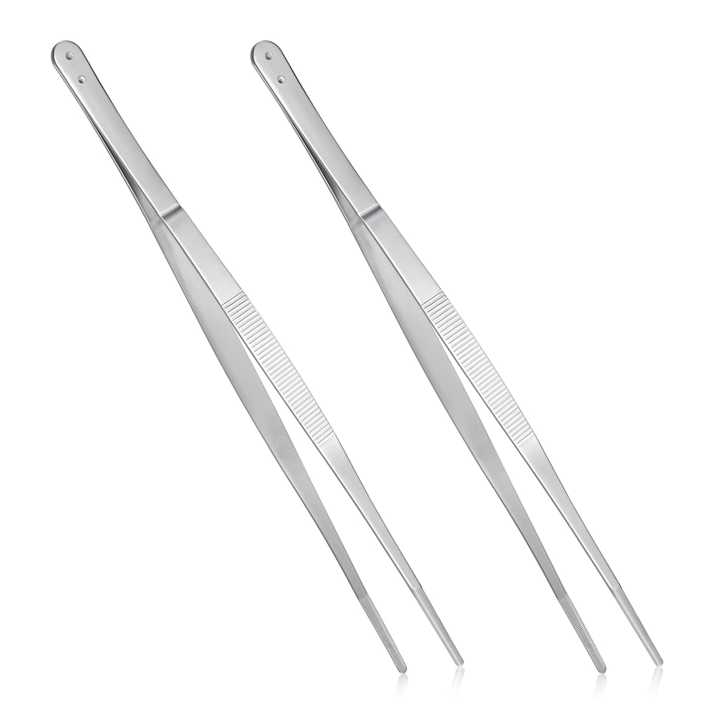 2Pcs 12 Inch Kitchen Tweezers for Cooking Stainless Steel Cook Tongs for Kitchen Utensils Precision Serrated Tips Chef Cooking Tweezers for Meat BBQ Pasta Salad