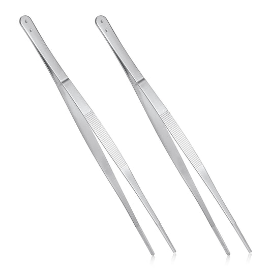 2Pcs 12 Inch Kitchen Tweezers for Cooking Stainless Steel Cook Tongs for Kitchen Utensils Precision Serrated Tips Chef Cooking Tweezers for Meat BBQ Pasta Salad