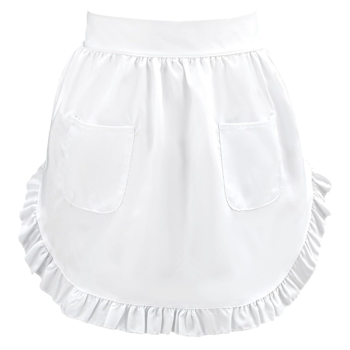 Chsoejuf White Waist Apron with Pockets Ruffle Maid Half Aprons