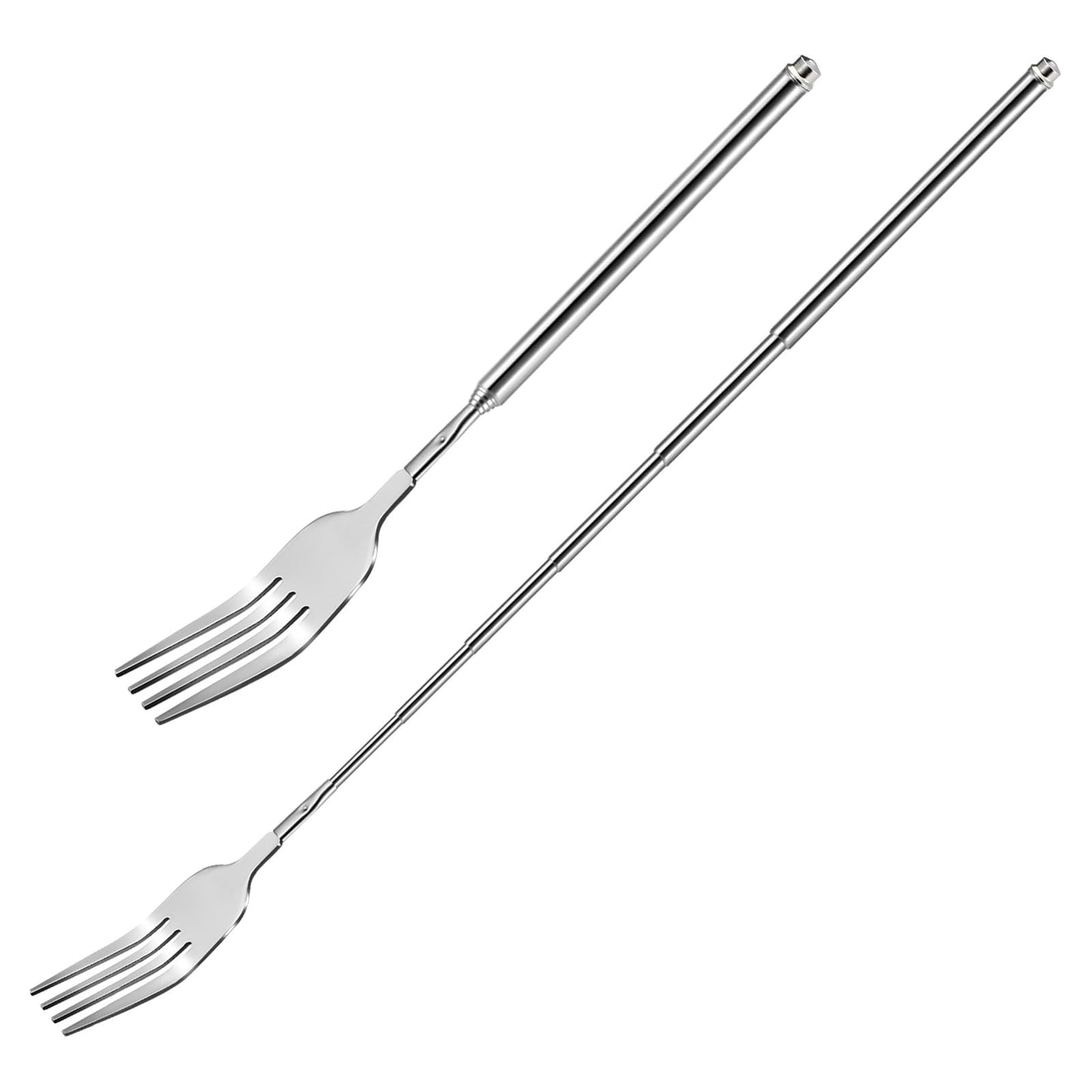 2 Pcs Extendable Fork 8 to 25.2 Inch Expandable Fork Prank Extendable Forks Telescopic Long Silver Stainless Steel Retractable Extended Telescoping Dinner Fruit Dessert Cutlery Extension for Eating