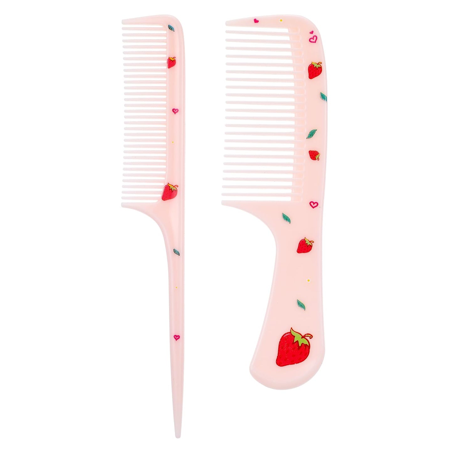 2PCS Small Cute Hair Comb Mini Hair Combs Set for Women Girls Kids Fine Tooth Rat Tail Comb Portable Travel Shower Detangling Comb Hairdressing Hair Styling Comb Gift for Wet Dry Curly,Pink Strawberry